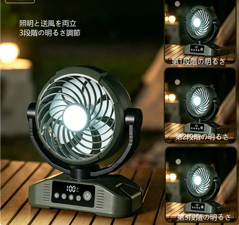 多機能キャンプファン|20000mAh 長時間駆動 首振り強風 屋外全シーン対応コンパニオン